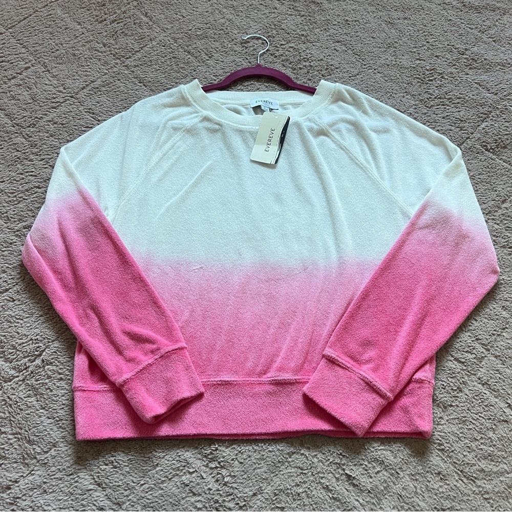 NWT Evereve Shawna Dip Dye Terrycloth Pullover Preppy Minimalist LoungewearSz S